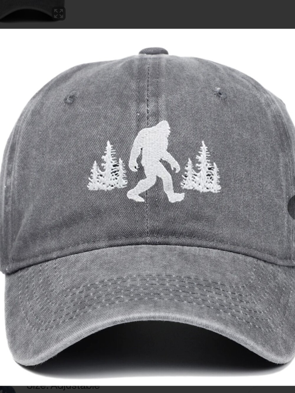 Men's Gray Washed Baseball Cap with Bigfoot Embroidery